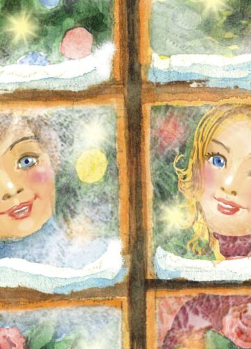 Christmas fairytale Snow Queen. Kai and Gerda. Watercolor illustration, fragment
