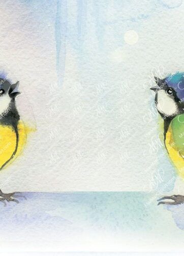 Winter time cute titmouses. Watercolor illustration can be used for Christmas decorations, cards, invitations, for your design work, labels