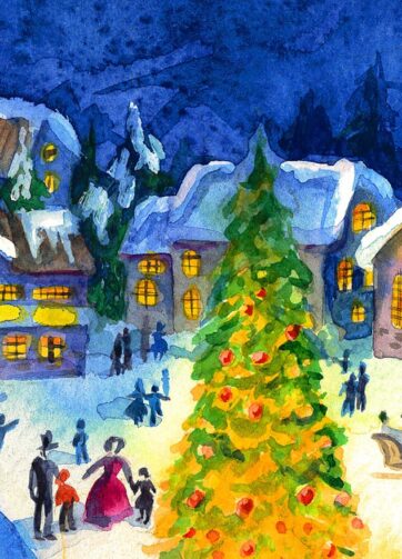 Fragment of Watercolor Christmas City