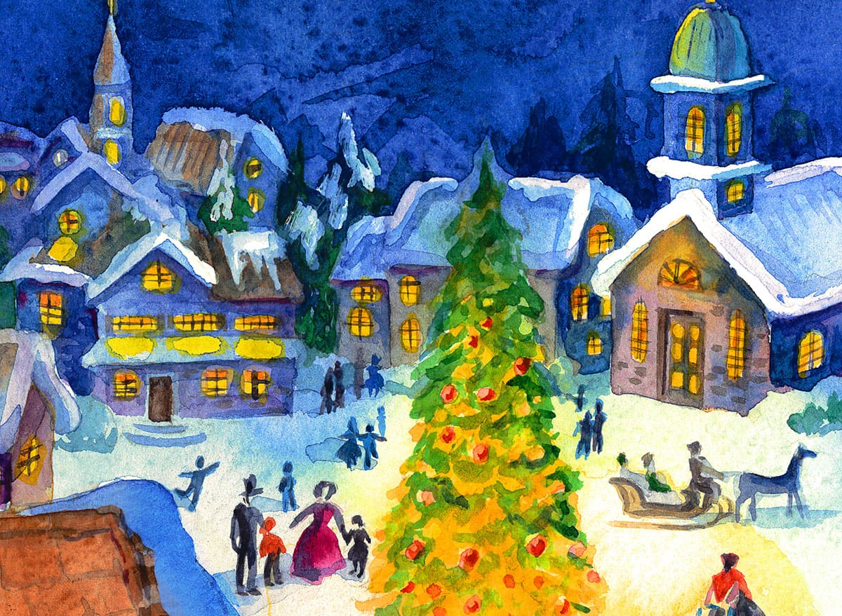 Fragment of Watercolor Christmas City