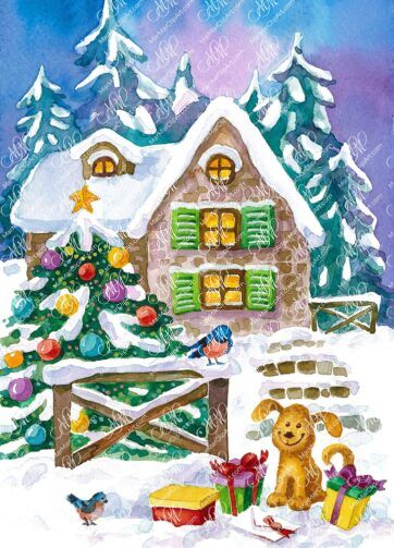 Christmas village, Watercolor, printable file