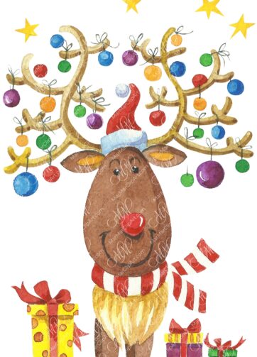 Christmas character Santa deer. Watercolor clipart. Instant download