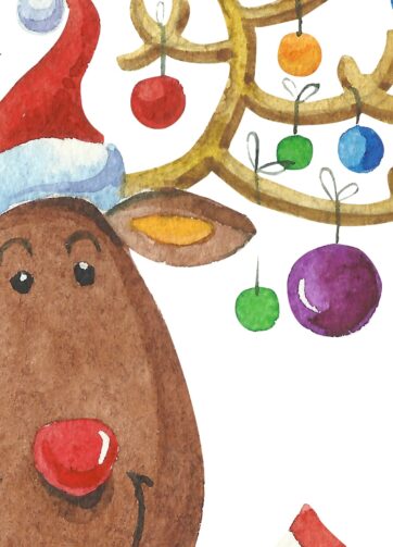 Christmas deer. Watercolor, hand made painting. Printable file