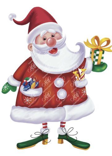 Santa Claus with gift. Digital royalty-free illustration. Printable file isolated on white background