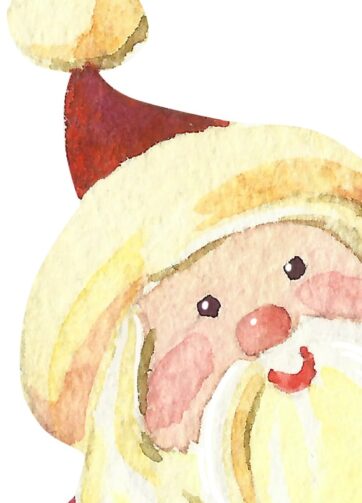 Santa Claus with Christmas stars. Watercolor, fragment