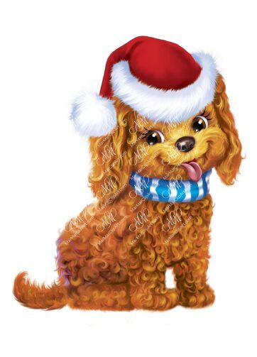 Christmas cute puppy in Santa Claus hat. Christmas image, digital illustration isolated on white background