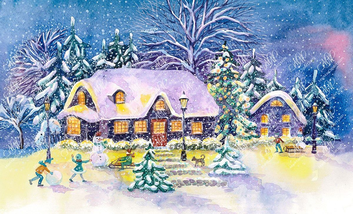 Christmas night. Watercolor clipart