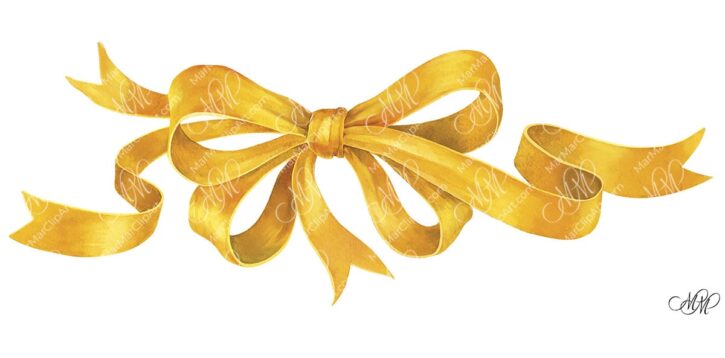 Watercolor Golden Ribbon Bow – Decorative Gift Bow Clipart
