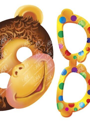 Set of Carnival children's masks: monkey, yellow glasses and venetian mask. Digital illustration isolated on white background