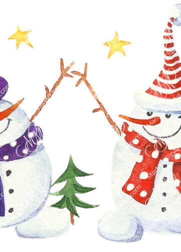 2 snowmen. Watercolor. Printable file, can be used for home decoration, cards, invitations, for your design work