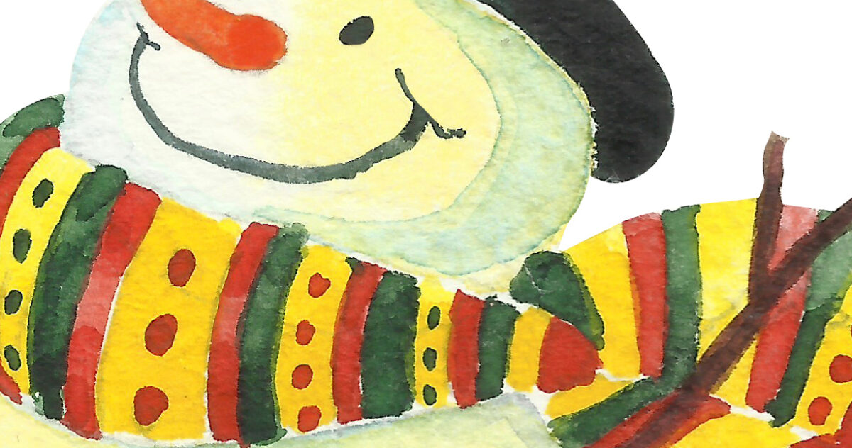 Couple of smiling snowmen. Fragment. Watercolor
