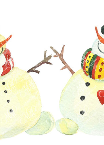 Couple of smiling snowmen. Watercolor. Printable file, can be used for home decoration, cards, invitations, for your design work