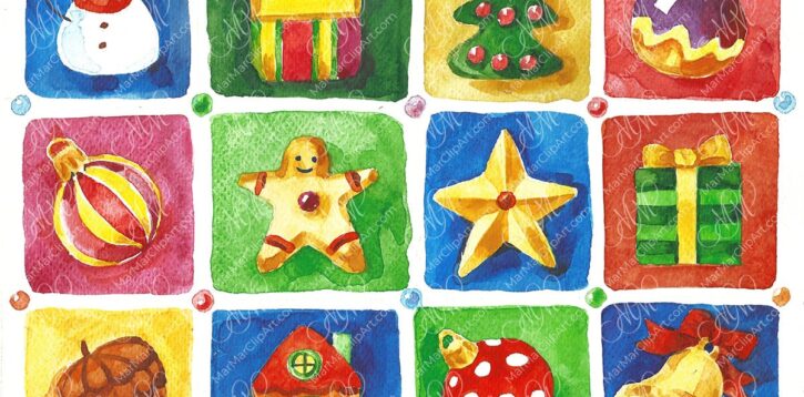 Watercolor Christmas Icon Set – Hand Painted Clipart