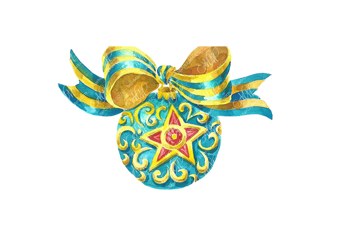 Turquoise christmas ball. Watercolor hand made illustration, can be used for your cards, invitations, for your design work