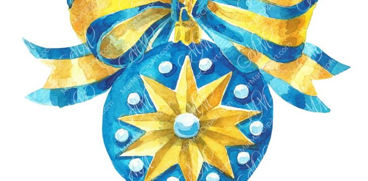 Blue Christmas Ornament with Golden Star and Bow