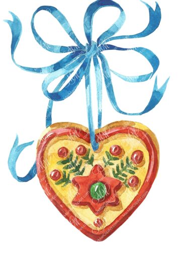 Christmas Heart Gingerbread. Watercolor hand made illustration, can be used for your cards, invitations, for your design work
