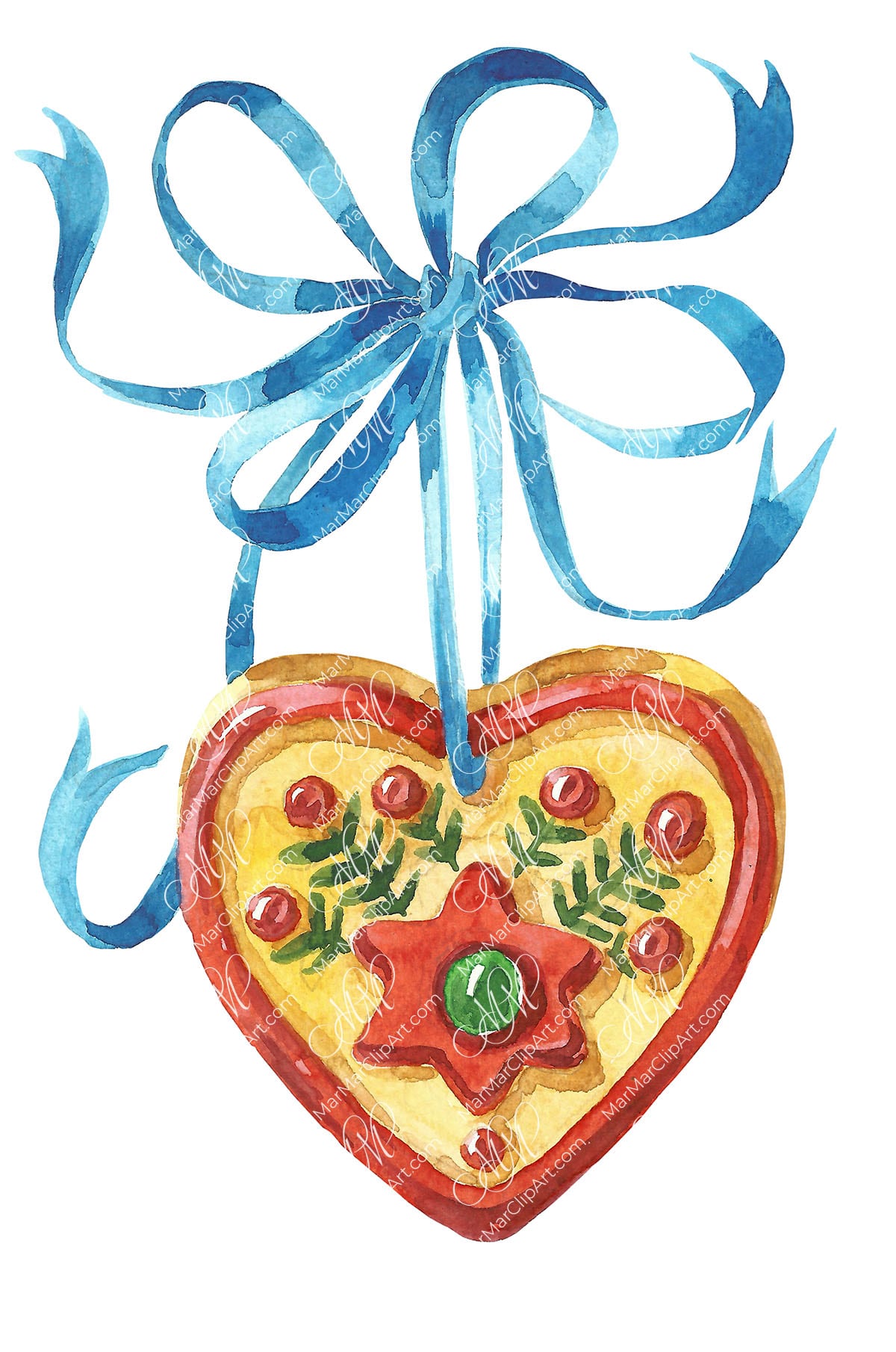 Christmas Heart Gingerbread. Watercolor hand made illustration, can be used for your cards, invitations, for your design work