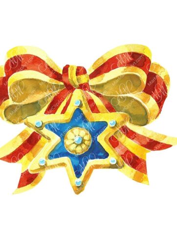 Christmas star with bow. Watercolor hand made illustration