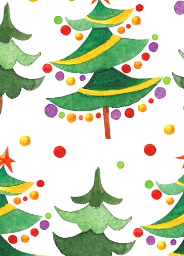 Christmas seamless pattern with christmas tree. Watercolor hand made illustration, fragment