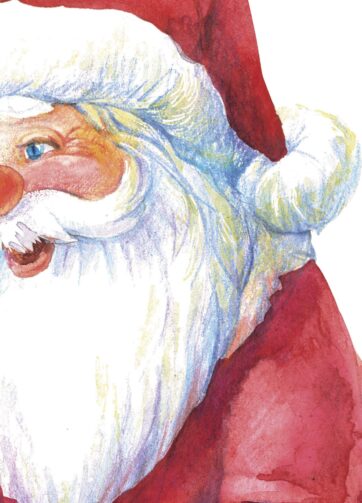 Santa giving gifts. Watercolor, hand made painting. Printable file, fragment