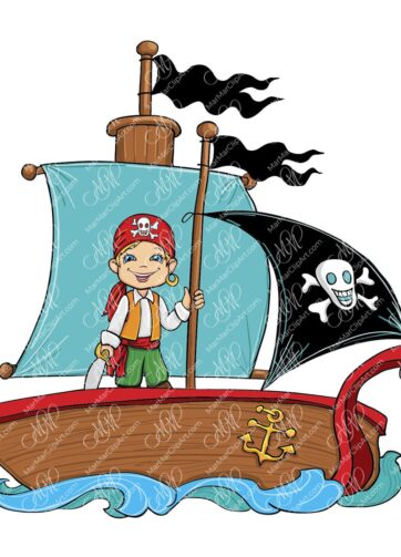 Pirates' ship. Vector drawing. Can be used for your design work: postcards, flyers, booklets, packaging designs, posters, labels