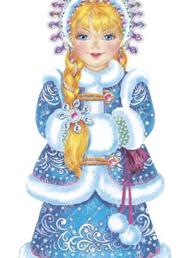Russian beauty Snegurochka. Digital illustration on white background. Can be used for new year's cards, invitations, for your design works, labels….etc.