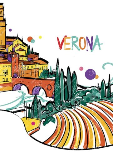 Verona. Roman theatre. Ponte Pietro. Vector printable file, can be used for cards, invitations, for your design work