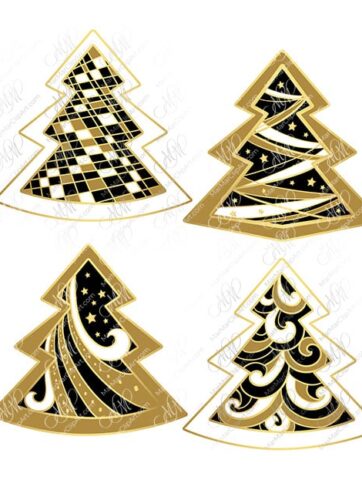 Set of 8 Christmas trees. Vector printable files, can be used for Christmas cards, invitations, for your design work, package design, labels