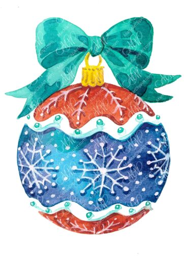 Christmas ball with snowflakes. Watercolor hand made illustration