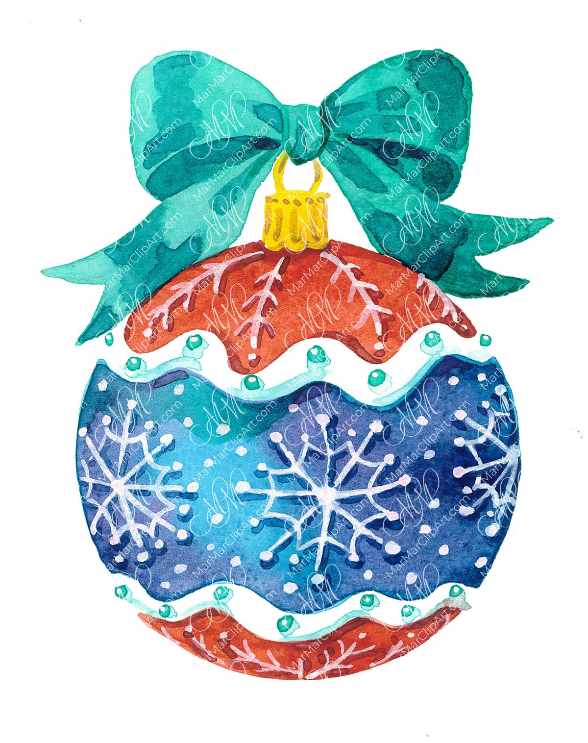 Christmas ball with snowflakes. Watercolor hand made illustration