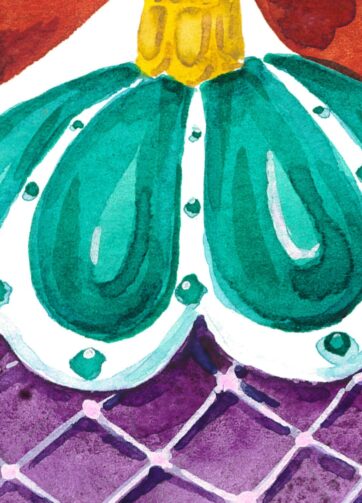 Turquoise-purple Christmas ball. Christmas Design Projects. Watercolor hand made illustration, fragment