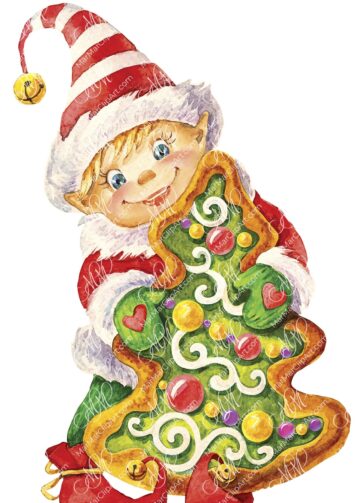 Leprechaun boy with gingerbread . Watercolor hand made illustration, can be used for your cards, scrapbooking, invitations, for your design works