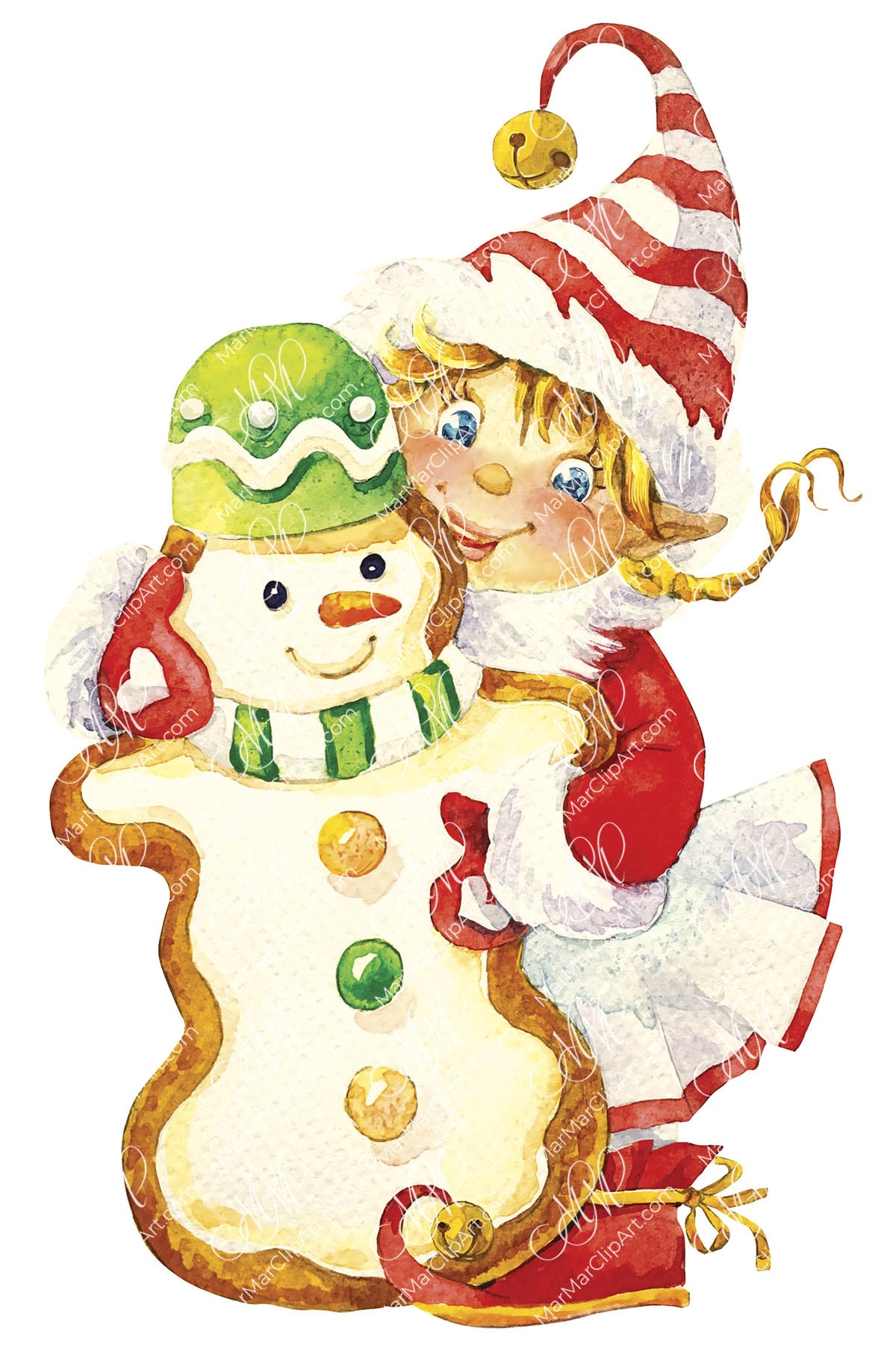 Leprechaun girl with gingerbread. Watercolor hand made illustration, can be used for your cards, scrapbooking, invitations, for your design works