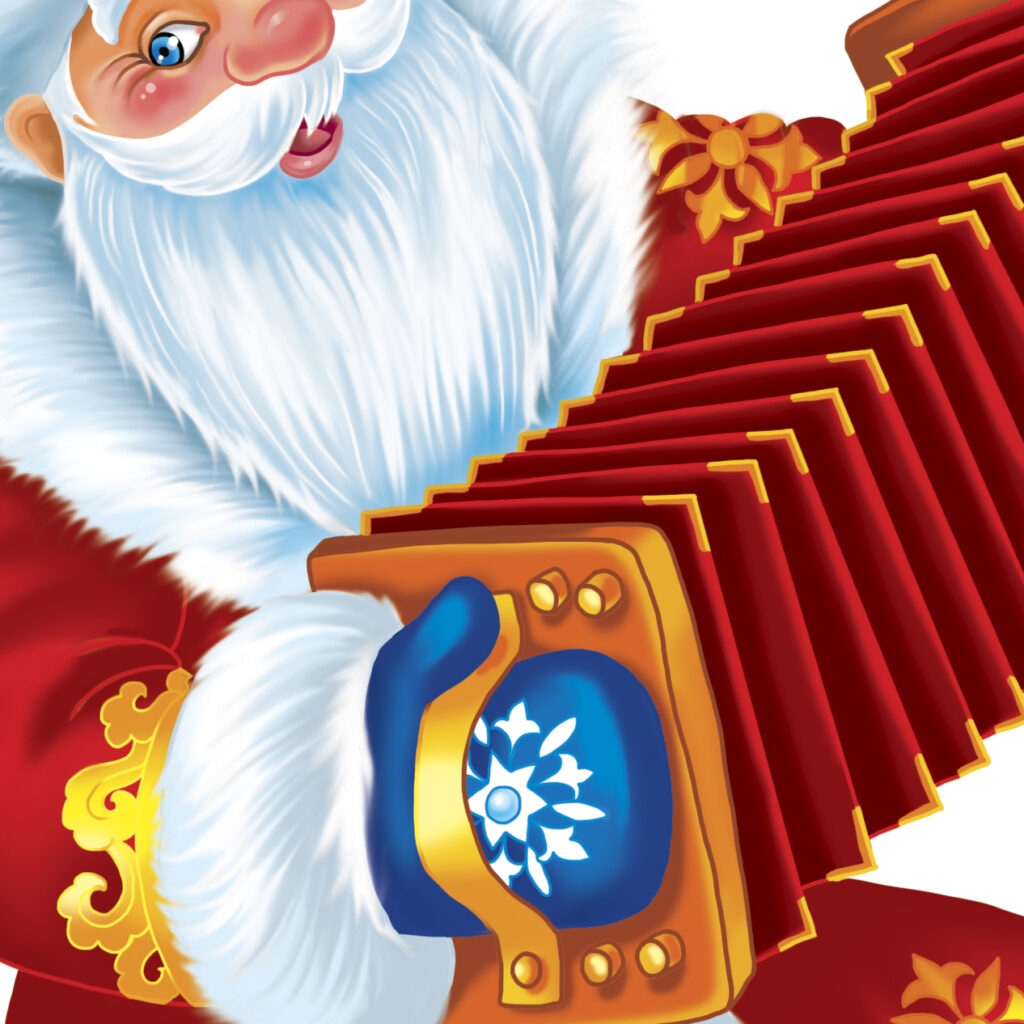 Ded Moroz with Accordion and Snow Maiden – Fairytale Illustration, christmas character illustration, holiday clipart, festive digital art