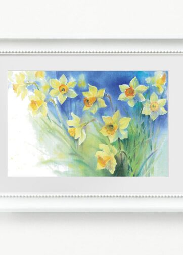 Framed Watercolor flower painting spring Narcissus