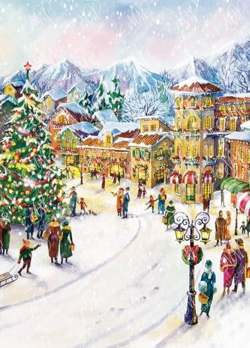 Christmas illustration Winter city. Christmas watercolor