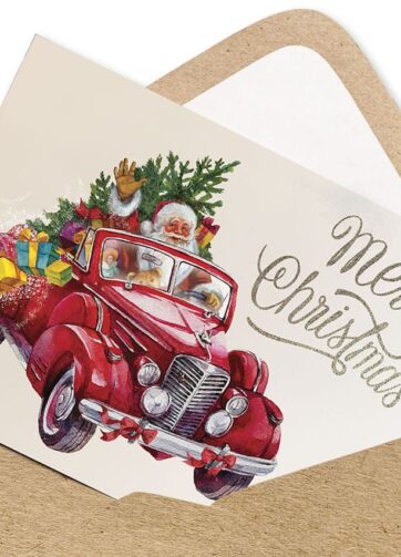 Christmas card "Santa Claus by car"