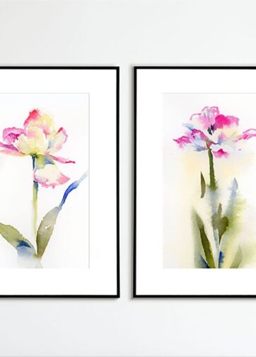 framed watercolor pink tulips