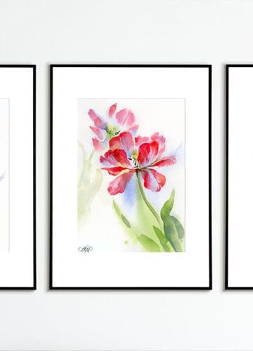 Flower watercolor tulips in the interior