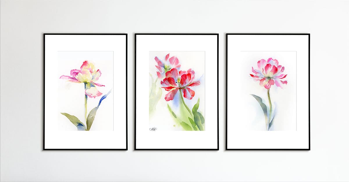 Flower watercolor tulips in the interior