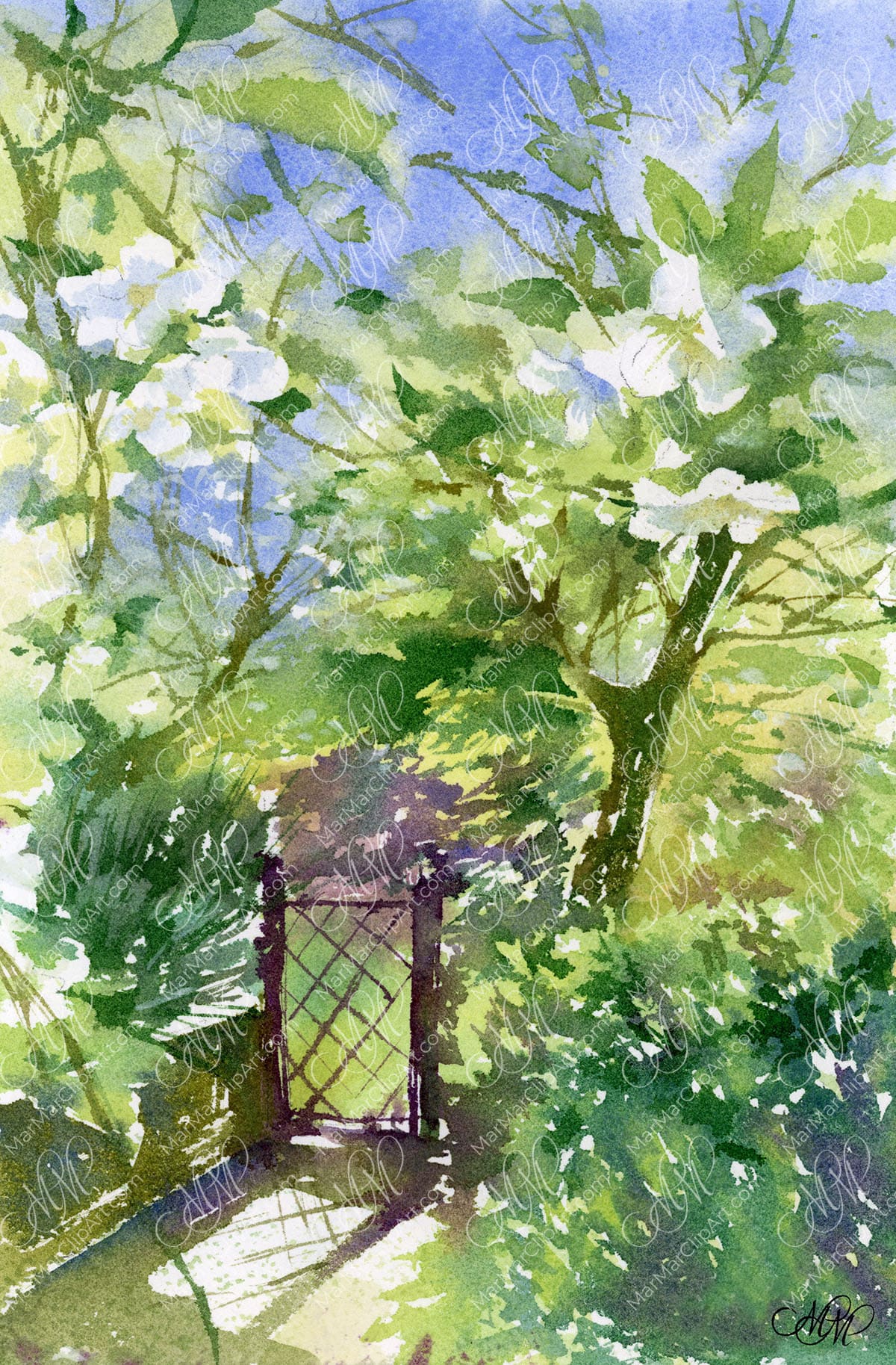 Watercolor sketch "Blooming garden"