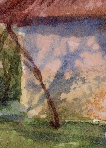 Sunset in mountains. Watercolour sketch, fragment