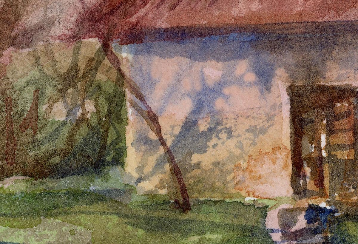 Sunset in mountains. Watercolour sketch, fragment