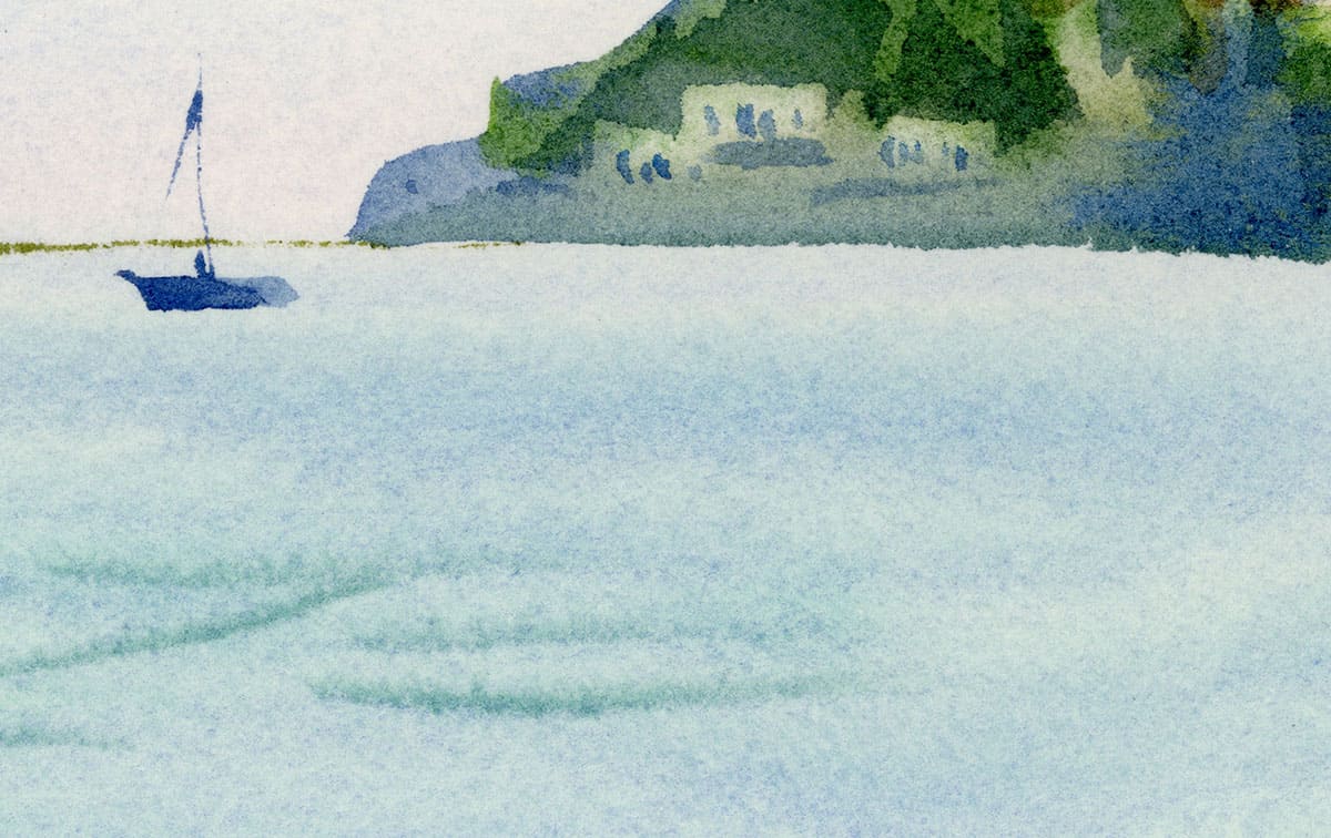 Fragment of Watercolour Sea landscape Morning by Ischia
