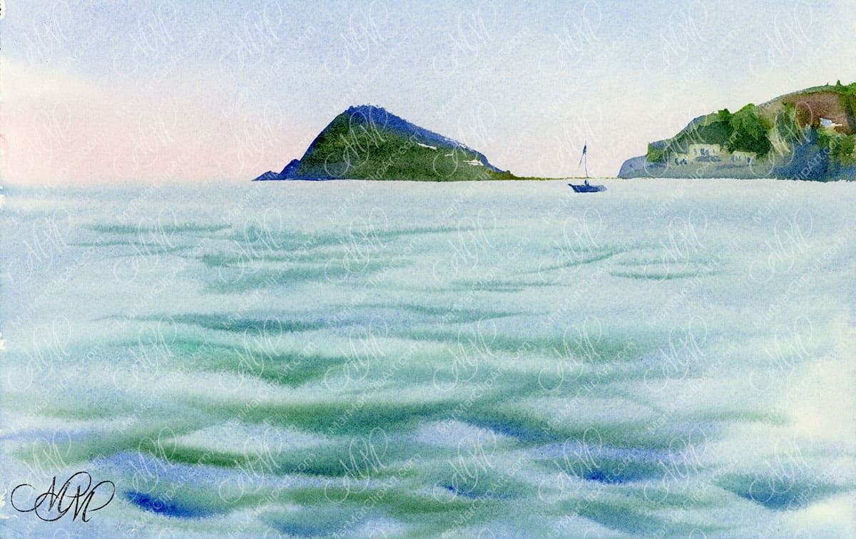 Watercolour Sea landscape Morning by Ischia