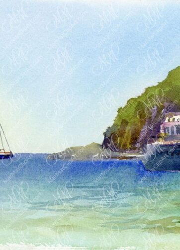 Watercolour landscape Sea of Ischia