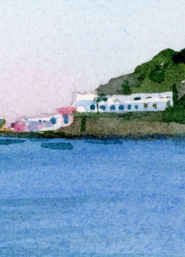 Fragment of Sea watercolour landscape Ischia