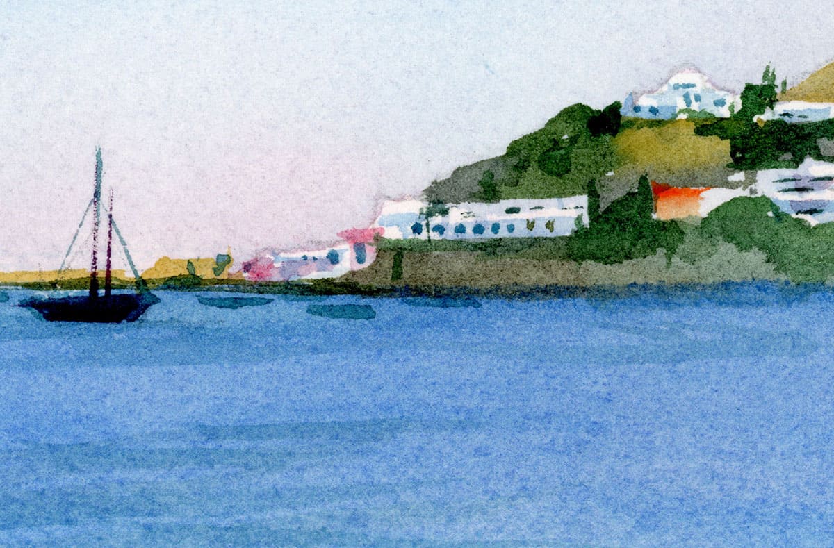 Fragment of Sea watercolour landscape Ischia