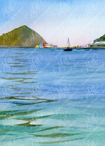 Sea watercolour landscape Ischia