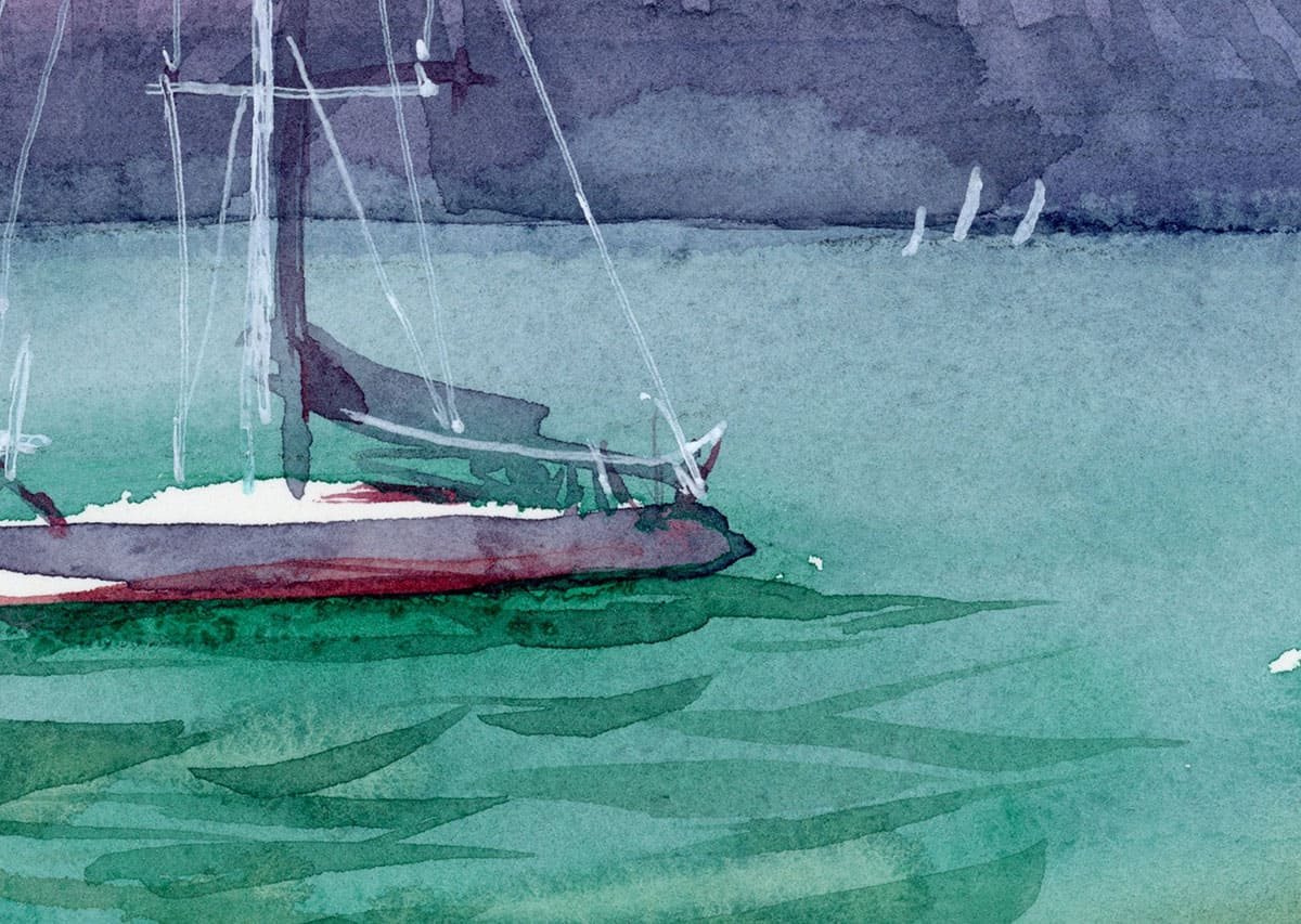 Fragment of Watercolour landscape Lake Garda